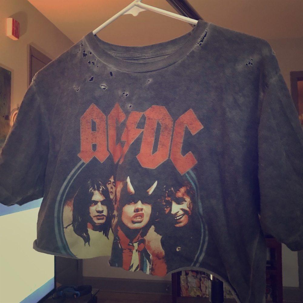 Distressed ACDC Cropped Tee